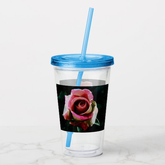 Ölgemalte rote Rose Acryltrinkbecher (Rückseite)