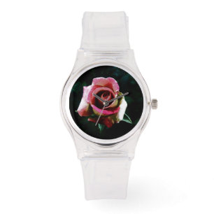 Ölgemalte rote Rose Armbanduhr