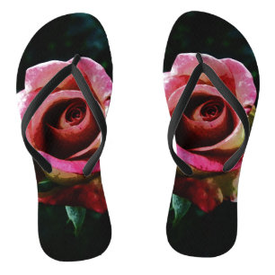 Ölgemalte rote Rose Badesandalen