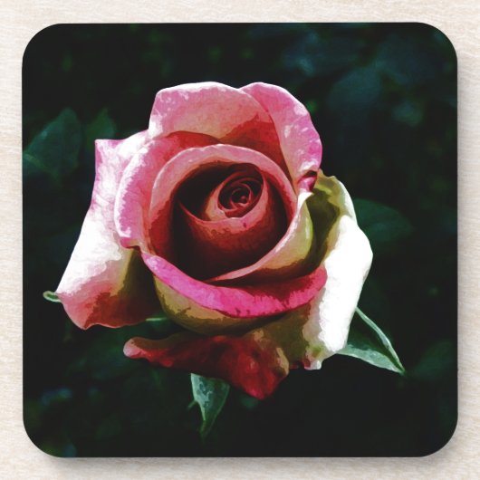 Ölgemalte rote Rose Getränkeuntersetzer (Vorderseite)