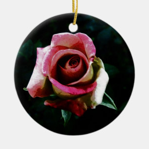 Ölgemalte rote Rose Keramik Ornament