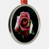Ölgemalte rote Rose Silbernes Ornament (Rechts)