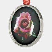 Ölgemalte rote Rose Silbernes Ornament (Links)
