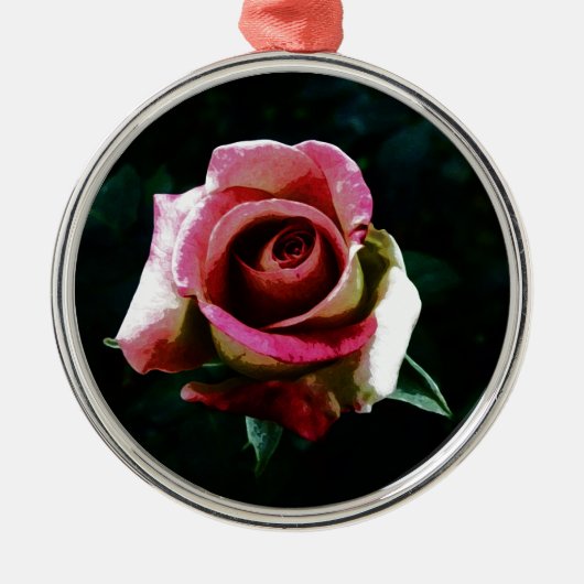 Ölgemalte rote Rose Silbernes Ornament (Vorne)