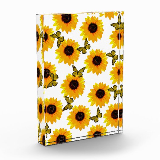 Ölgemalte Sonnenblumen und Schmetterlinge, Fotoblock (Links)