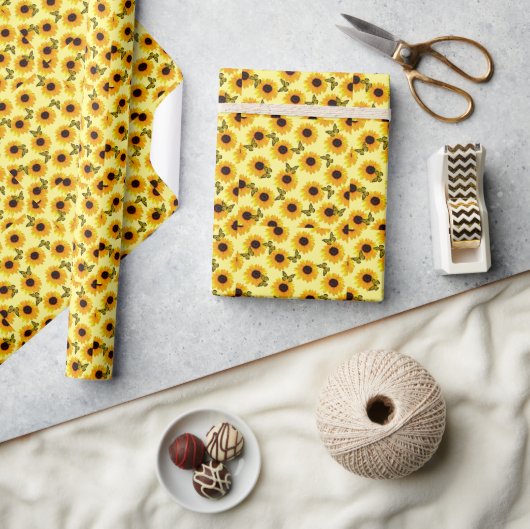 Ölgemalte Sonnenblumen und Schmetterlinge, Geschenkpapier (Kunsthandwerk)