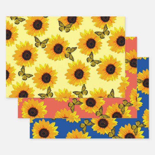 Ölgemalte Sonnenblumen und Schmetterlinge, Geschenkpapier Set (Set)