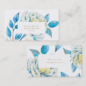 Ölgemalte weiße Rose Blue Visitenkarte (Vorne/Hinten)