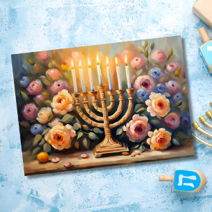 Ölgemälztes Floral Lit Menorah Karte