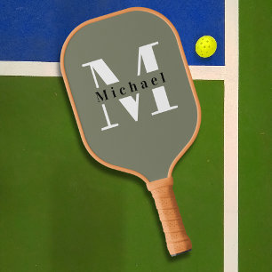 Ölgrüne Monogramm Modernes, einfaches Niedliches E Pickleball Schläger
