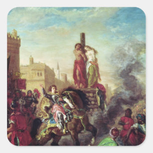 Olinda und Sophronia auf dem Pyre Quadratischer Aufkleber