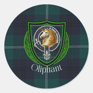 Oliphant-Schottischer-Clan-Tartan & Wappen Runder Aufkleber