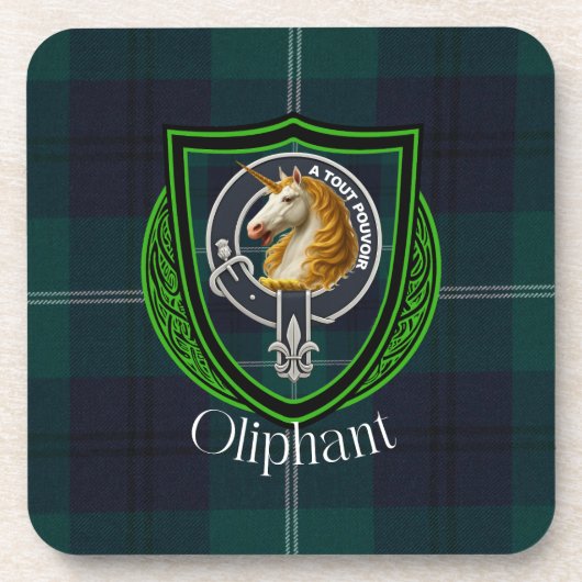 Oliphant Scottish Clan Tartan & Crest Getränkeuntersetzer (Vorderseite)