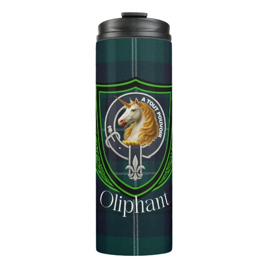 Oliphant Scottish Clan Tartan & Crest Thermosbecher (Vorderseite)