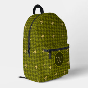 Oliv mit goldenem Akzent-Hahnentritt Bedruckter Rucksack