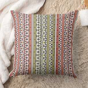 Oliv- und braunes geometrisches ethnisches Ornamen Kissen