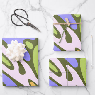 Oliv- und Lavendel-Diagonal-Pinselstrich-Muster Geschenkpapier Set
