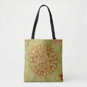 Oliv- und Rostgrüner Grunge-Blumen-Sonnen-Design Tasche (Vorderseite)