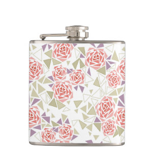 olivbeiger Mosaik-Blumenmuster Retro Flachmann