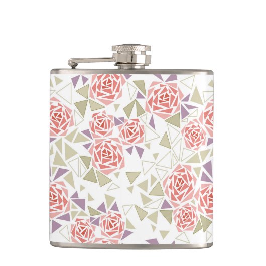 olivbeiger Mosaik-Blumenmuster Retro Flachmann (Vorderseite)