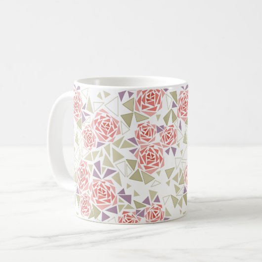 olivbeiger Mosaik-Blumenmuster Retro Kaffeetasse (Vorderseite Links)