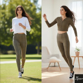 Olivbraun-glitch-texturiertes Webkaromuster Leggings