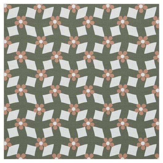 Olive Abstract Floral Grid - Polyester Weave Stoff (Muster)