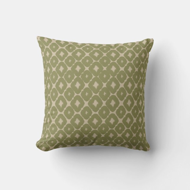 Olive and cream Boho Geometric Throw Pillow Kissen (Vorderseite)