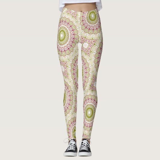 Olive and Rose Mandala Pattern Leggings (Vorderseite)