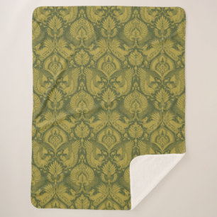 Olive and Senf Extravagant Damask Sherpa Blanket Sherpadecke