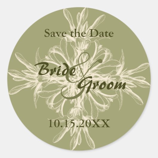 Olive-Antiquitäten Save the Date Stickers (Vorderseite)