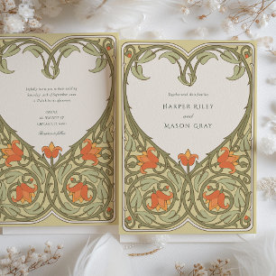 Olive & Apricot Art Nouveau Inspirierte Hochzeit Einladung