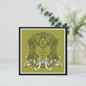 Olive Art Deco Bow Vintag Save the Date (Stehend Vorderseite)