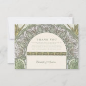 Olive Art Nouveau Hochzeit Dankeskarte (Vorderseite)