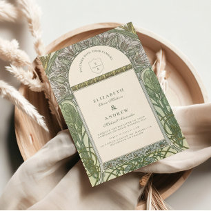 Olive Art Nouveau Hochzeit Einladung