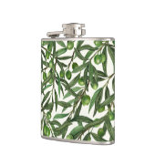 Olive-Äste auf weißer Seite Flachmann (Links)