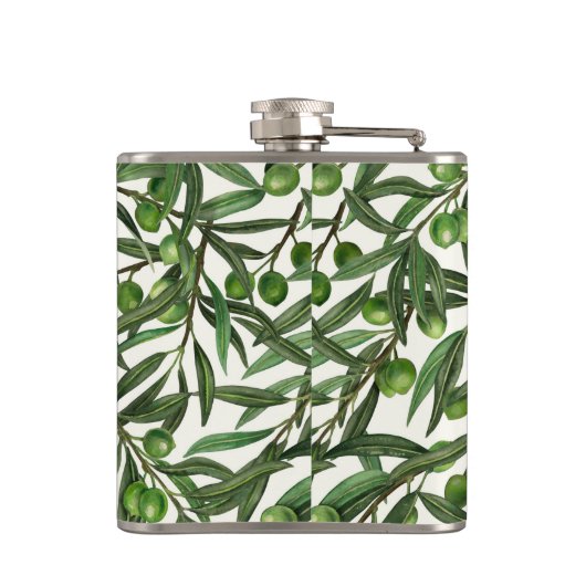 Olive-Äste auf weißer Seite Flachmann (Rückseite)