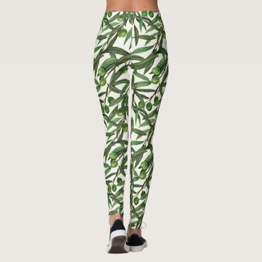 Olive-Äste auf weißer Seite Leggings (Rückseite)