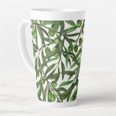 Olive-Äste auf weißer Seite Milchtasse (Linke Ecke)