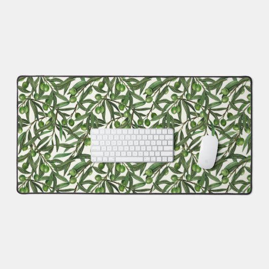 Olive-Äste auf weißer Seite Schreibtischunterlage (Tastatur & Maus)