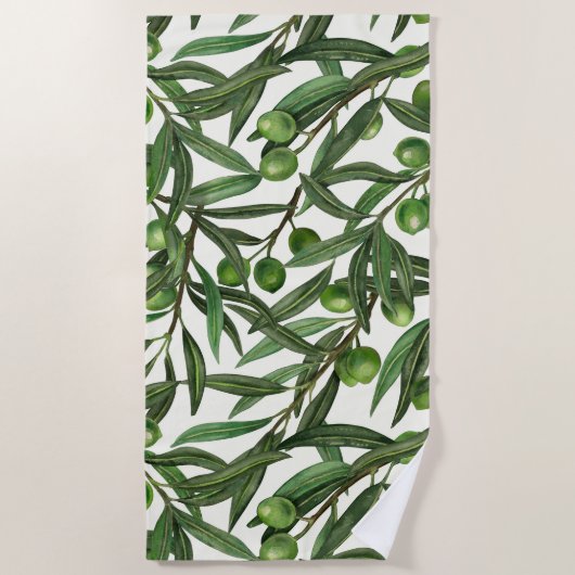 Olive-Äste auf weißer Seite Strandtuch (Vorderseite)