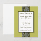 Olive Baroque Damask Save the Date Postkarte (Vorne/Hinten)