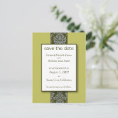 Olive Baroque Damask Save the Date Postkarte (Stehend Vorderseite)