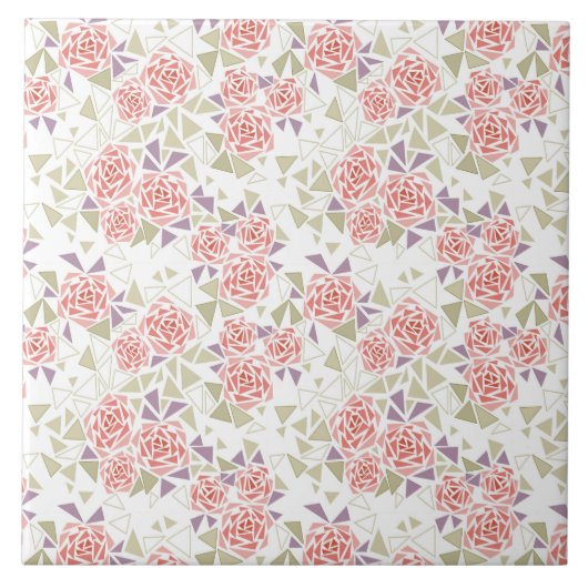 olive beige mosaic floral pattern retro fliese (Vorderseite)