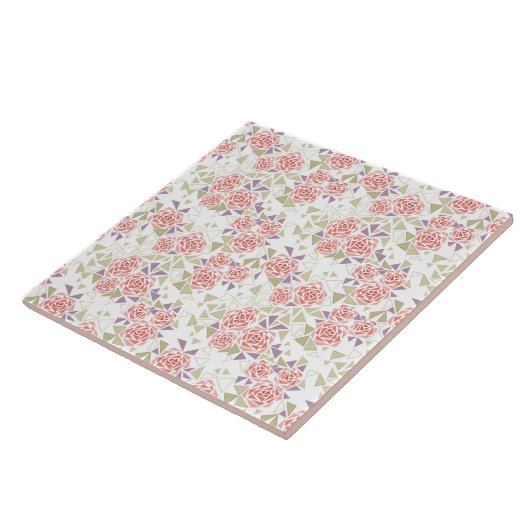 olive beige mosaic floral pattern retro  fliese (Seite)