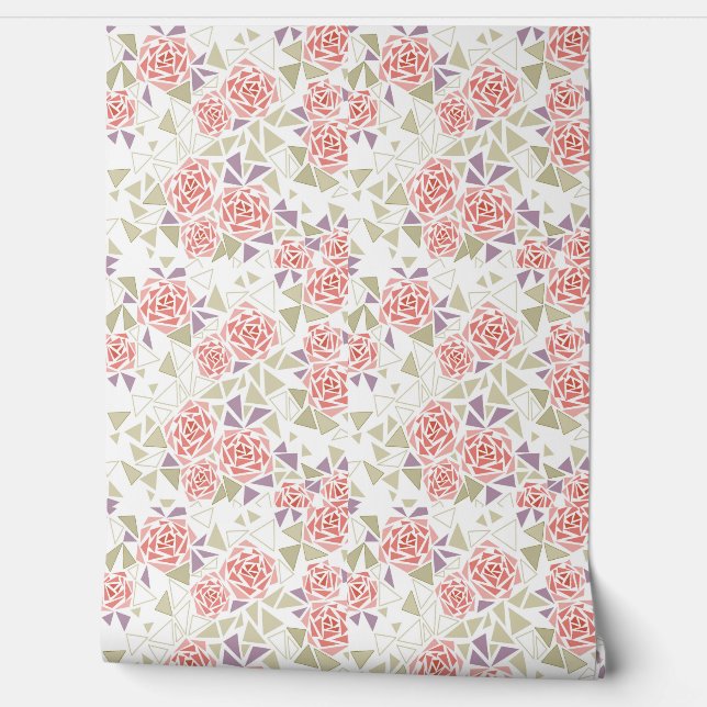 olive beige mosaic floral pattern retro  tapete (Abrollen)