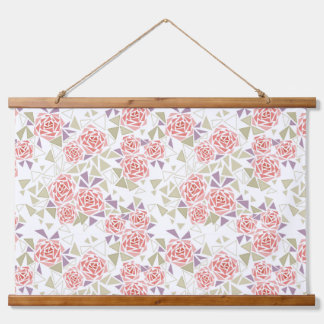 olive beige mosaic floral pattern retro  wandteppich mit holzrahmen