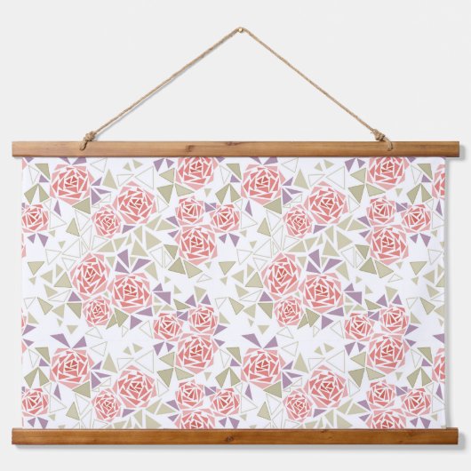 olive beige mosaic floral pattern retro  wandteppich mit holzrahmen (Vorne)