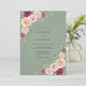 Olive Berry Ranunculus Hochzeit Einladung (Stehend Vorderseite)