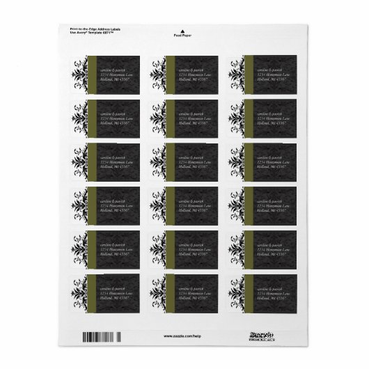 Olive Black Damask Address Labels - Adressaufkleber (Vorne)